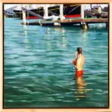 After the Swim' oil on panel.Framed by Eileen David, oil paintings capture the everyday urban environment of San Francisco, sold Jun 2022