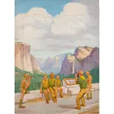 Untitled by Frank Follmer, Oil on board.'Boy Scouts at Yosemite"signed l/r20in. x 28in (51cm. x 71cm) #Art, sold Apr 2022