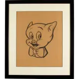 Untitled by Andrew Engman, Charcoal sketch on paper of Porky Pig22in. x 26 1/2in. (56cm. x 67cm)Framed: 34i, sold Apr 2022
