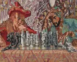Chess Match by Mahlon Blaine, gouache on paper board, sold Feb 2020