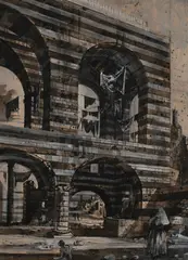 The Arcade by Eugene Berman, 1951, ink watercolor and graphite on paper, sold Feb 2020
