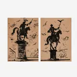Two drawings of equestrian statues by Eugene Berman, 1950, ink and wash on paper, sold Feb 2020