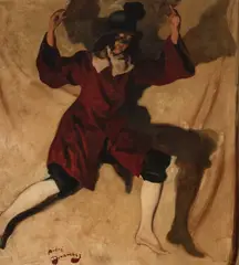 Untitled (Red coat) by André Devambez, oil on artists board, sold Feb 2020