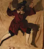 Untitled (Red coat) by André Devambez, oil on artists board, sold Feb 2020