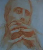 Untitled (Portrait in blue) by Symeon Shimin, 1962, oil on canvas, sold Feb 2020