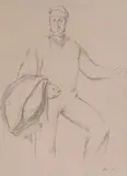 Untitled II (Study for "Men of Coal and Steel", WPA Mural) by Michael Loew, 1942, graphite on paper, sold Feb 2020