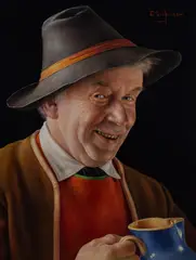 Peasant Tyrolean by Otto Eichinger, oil on masonite, sold Feb 2020