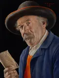 Peasant Tyrolean by Otto Eichinger, oil on masonite, sold Feb 2020