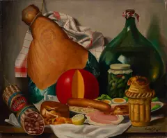 Still life with charcuterie by Charles Cerny, 1951, oil on canvas, sold Feb 2020