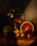 Still life with goldfish by Morston Constantine Ream, oil on canvas, sold Feb 2020