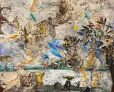 Untitled (Figures and birds) by April Gornik, 1996-1998, oil on canvas, sold Feb 2020