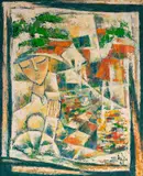 Composition with a woman by Minh Duc, oil on canvas, sold Feb 2020