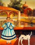 Girl with a dog by Agapito Labios, oil on canvas, sold Feb 2020