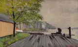 Hudson River on a Gray Day by Sam Ostrowsky, 1916, oil on canvas, sold Feb 2020