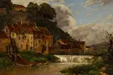 Untitled (Village on river bank) by Maurice Levis, 1904, oil on canvas, sold Feb 2020
