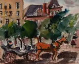 Three works: Harlem River Drive, The Subway, Horse & Buggy 59th Street by Samuel Grunvald, watercolor on paper (3), sold Feb 2020