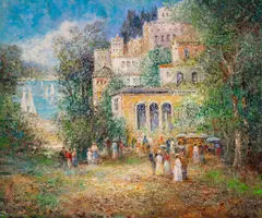 Party by the Lake by Willi Bauer, oil on canvas, sold Feb 2020