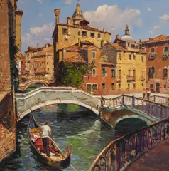 Venezia Bridge by Armando Romano, oil on canvas, sold Feb 2020