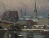 Notre Dame, Seine by Jean Arnavielle, oil on board, sold Feb 2020
