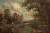 European Village Scene by Nicholas Briganti, oil on canvas, sold Feb 2020