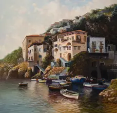Conca Dei Marini by Amletto Colucci, acrylic on canvas, sold Feb 2020