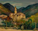 European monastery by Alfred Hagel, oil on board, sold Feb 2020