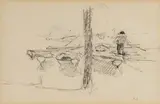 Man with rowboats by Pierre Roussel, graphite on paper, sold Feb 2020