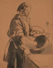 Untitled (Pot scrubber) by Clara Klinghoffer, 1920, ink and wash on paper, sold Feb 2020
