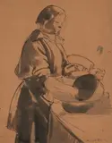 Untitled (Pot scrubber) by Clara Klinghoffer, 1920, ink and wash on paper, sold Feb 2020