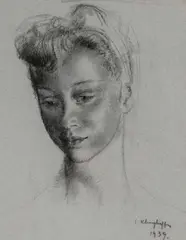 Synova in Blue by Clara Klinghoffer, 1959, charcoal on paper, sold Feb 2020