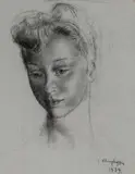 Synova in Blue by Clara Klinghoffer, 1959, charcoal on paper, sold Feb 2020