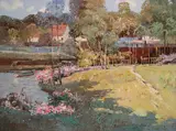 Inlet Boat by Ming Feng, oil on canvas (unstretched), sold Feb 2020