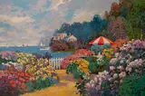 Garden Gate to the Sea by Ming Feng, oil on canvas (unstretched), sold Feb 2020