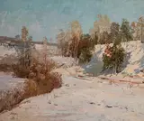 Snow Path by the Lake by Ming Feng, oil on canvas (unstretched), sold Feb 2020