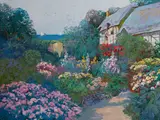 Garden by the Cottages by Ming Feng, oil on canvas (unstretched), sold Feb 2020