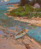 Beached Boat by Ming Feng, oil on canvas (unstretched), sold Feb 2020