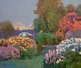 Summer Garden by the Sea by Ming Feng, oil on canvas (unstretched), sold Feb 2020