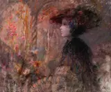 A Woman with Hat in Cloisters by Giuseppe Giorgi, oil on canvas (unstretched), sold Feb 2020