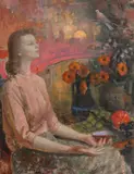 Feeding the Bird by Béla Kontuly, oil on canvas (unstretched), sold Feb 2020