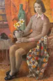 Holding the Flowers (Bela Kontuly's wife Fuchs Hajnalka) by Béla Kontuly, oil on canvas (unstretched), sold Feb 2020