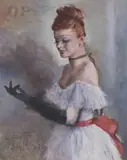 Untitled (Woman at the opera) by Pál Fried, oil on canvas (unstretched), sold Feb 2020