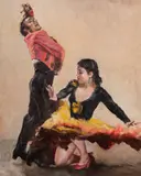 Spanish Dancers by Pál Fried, oil on canvas (unstretched), sold Feb 2020