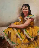 Yellow Dress by Pál Fried, oil on canvas (unstretched), sold Feb 2020