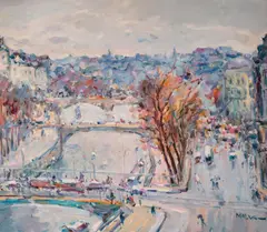 Autumn in Paris by Malva, oil on canvas (unstretched), sold Feb 2020