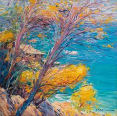 Riviera Coast by Malva, oil on canvas (unstretched), sold Feb 2020