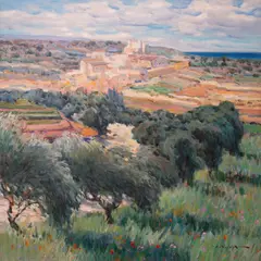 Olive Trees in Tuscany by Malva, oil on canvas (unstretched), sold Feb 2020
