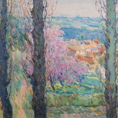 Beyond the Birch Trees by Malva, 2003, oil on canvas (unstretched), sold Feb 2020