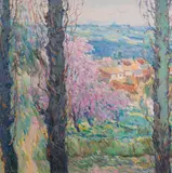 Beyond the Birch Trees by Malva, 2003, oil on canvas (unstretched), sold Feb 2020