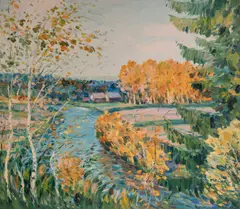 Birch Trees in Spring by Malva, oil on canvas (unstretched), sold Feb 2020