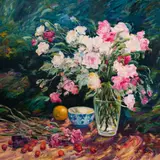Still life in Motion by Malva, oil on canvas (unstretched), sold Feb 2020